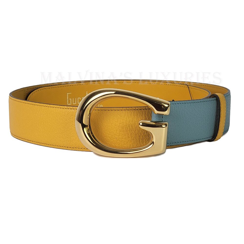 GUCCI BELT 709954 G LOGO BUCKLE TWO TONE LEATHER NEW - Picture 8 of 14